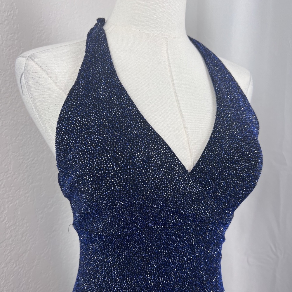 Vintage City Triangles Maxi Dress Womens Small Blue Glitter Halter Fairy Y2K